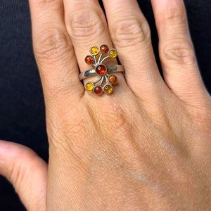 Size 6 Sterling Silver and Amber Ring